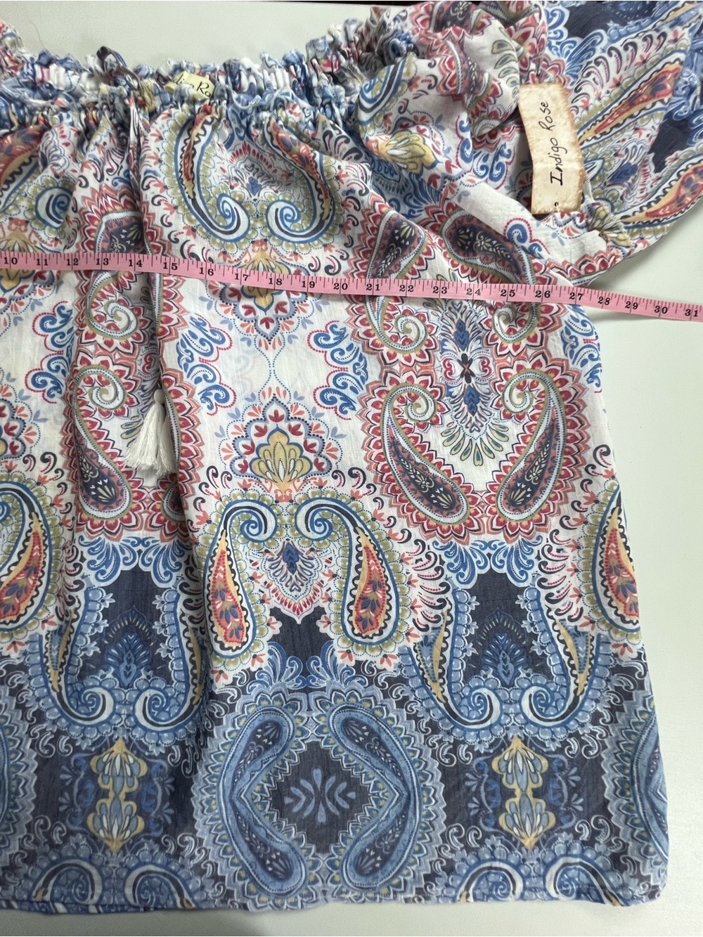NWT Indigo Rose Flowy Tiered Sleeve Tassel Tie Pheasant Top 2X - Picture 7 of 8